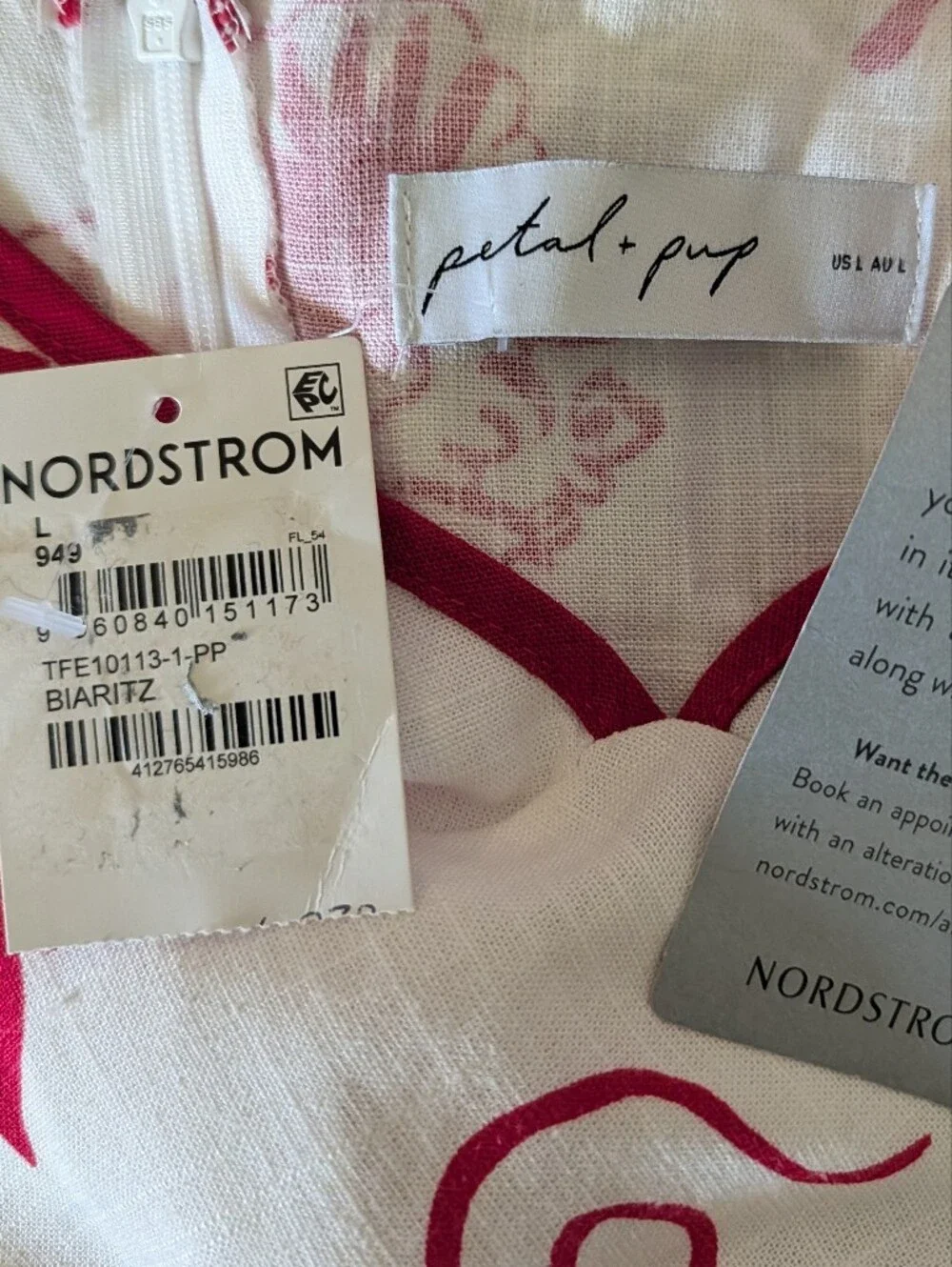 Petal + Pup NWT Biarritz Dress Large Red White Linen Blend Summer Mini Vacation